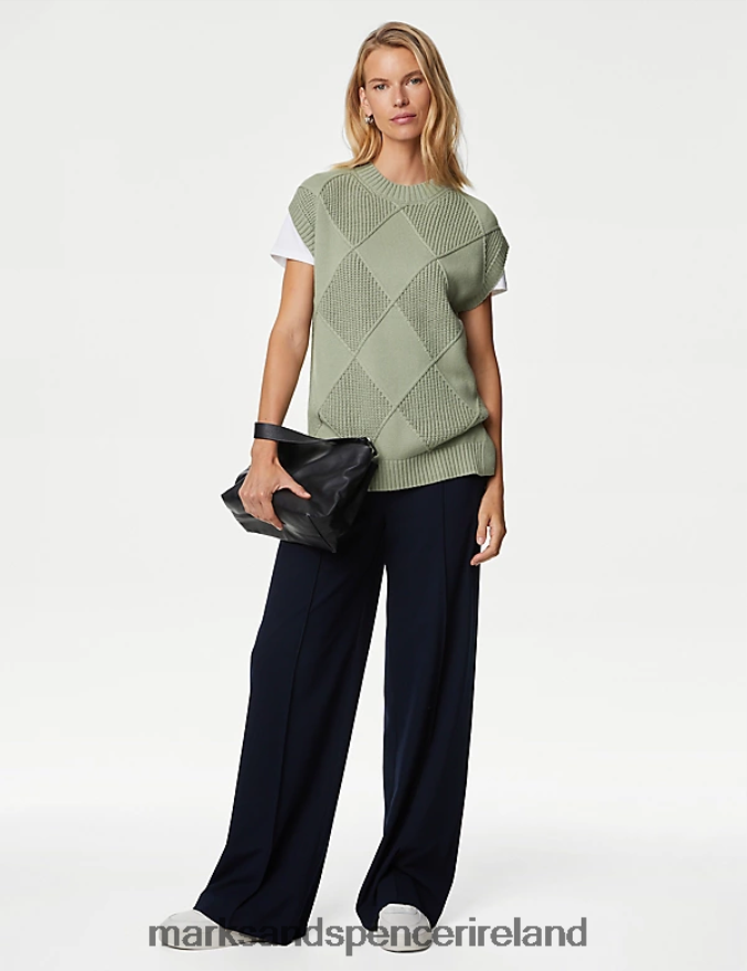 Marks & Spencer Women Cotton Rich Knitted Vest with Merino Wool Soft Green Clothing 2VJ8DF727