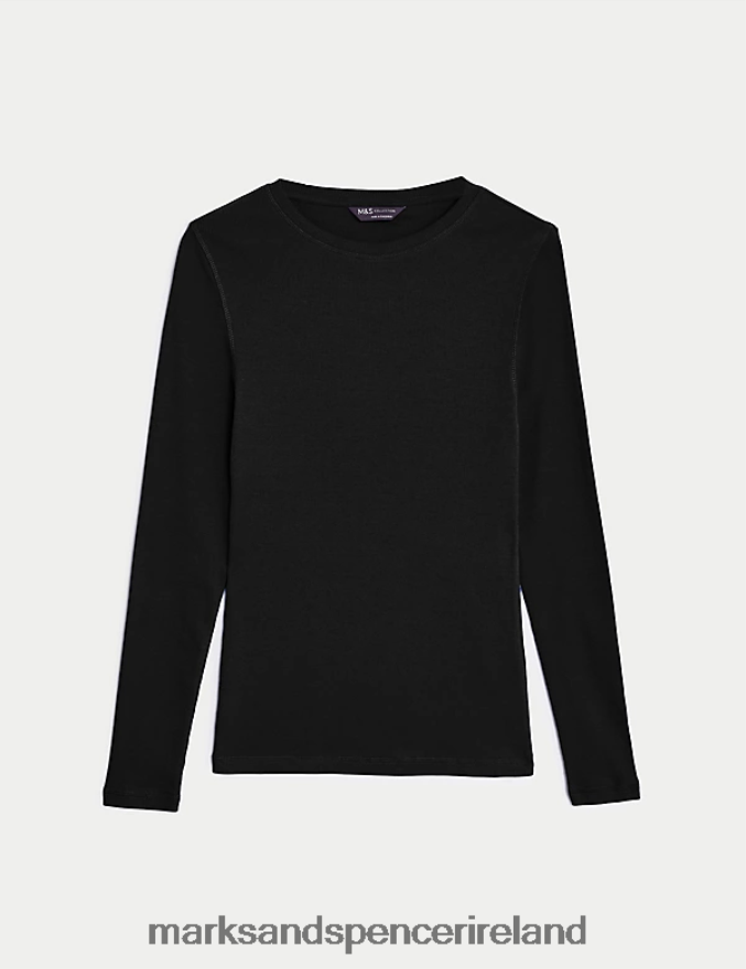 Marks & Spencer Women Cotton Rich Ribbed Top Black Clothing 2VJ8DF582