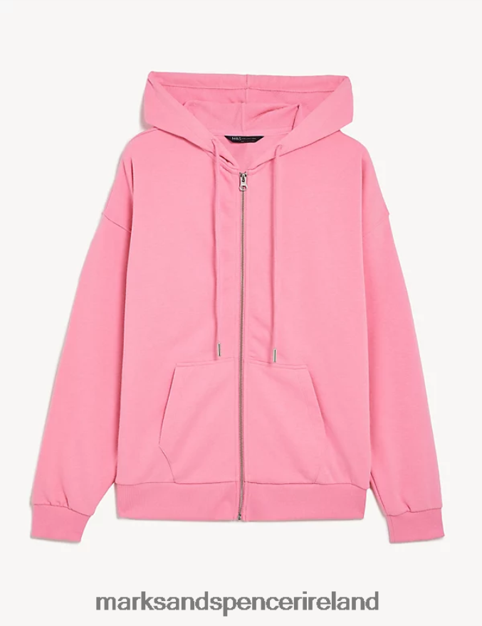 Marks & Spencer Women Cotton Rich Zip Up Hoodie Pink Clothing 2VJ8DF2825