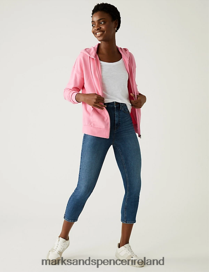 Marks & Spencer Women Cotton Rich Zip Up Hoodie Pink Clothing 2VJ8DF2825