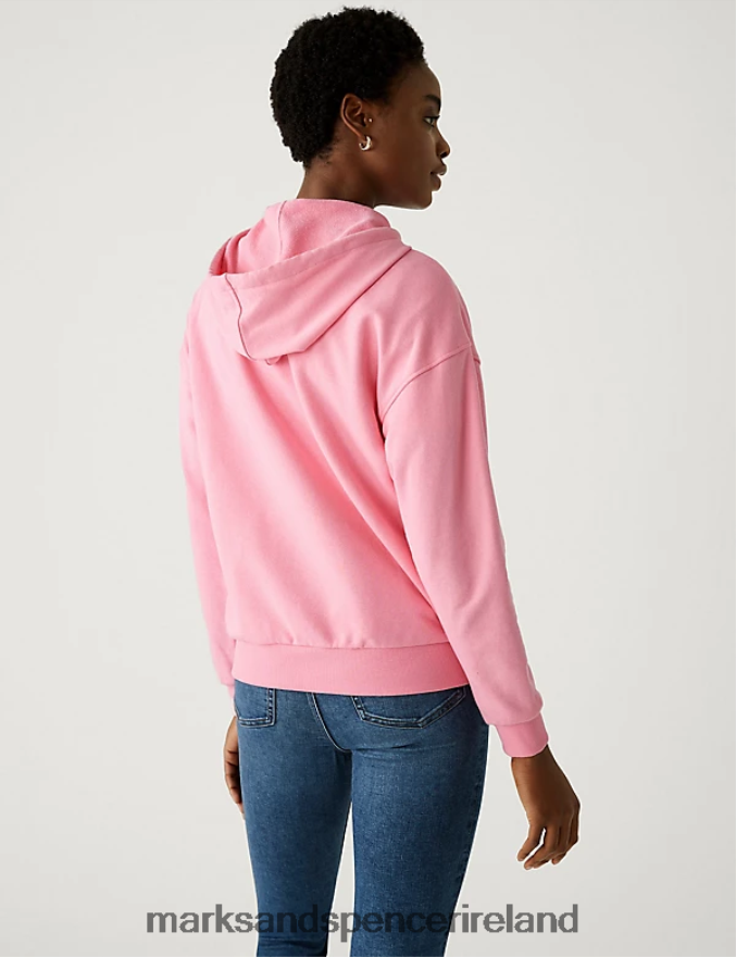 Marks & Spencer Women Cotton Rich Zip Up Hoodie Pink Clothing 2VJ8DF2825