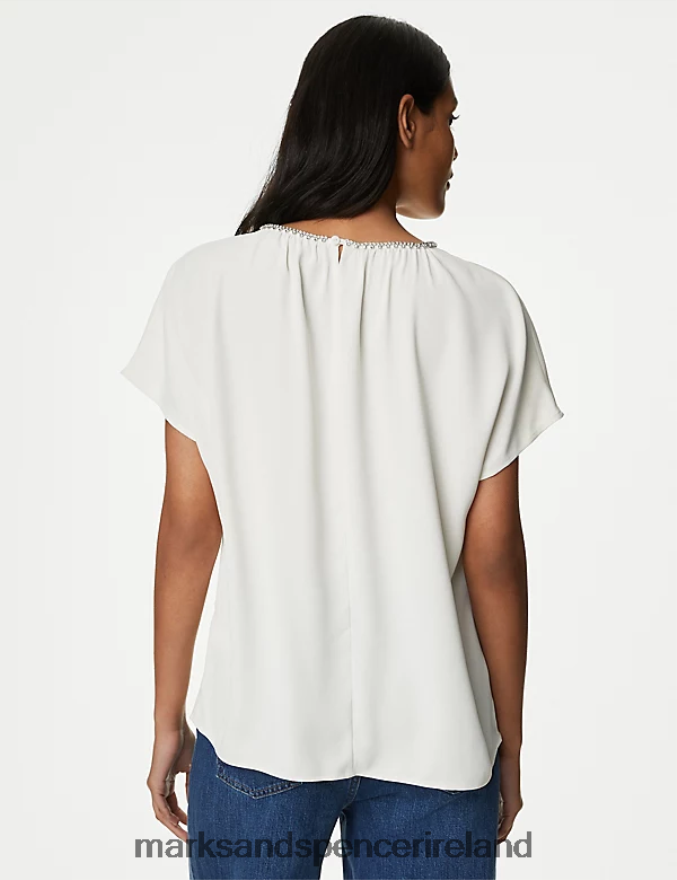 Marks & Spencer Women Embellished Angel Sleeve Top Ivory Clothing 2VJ8DF606