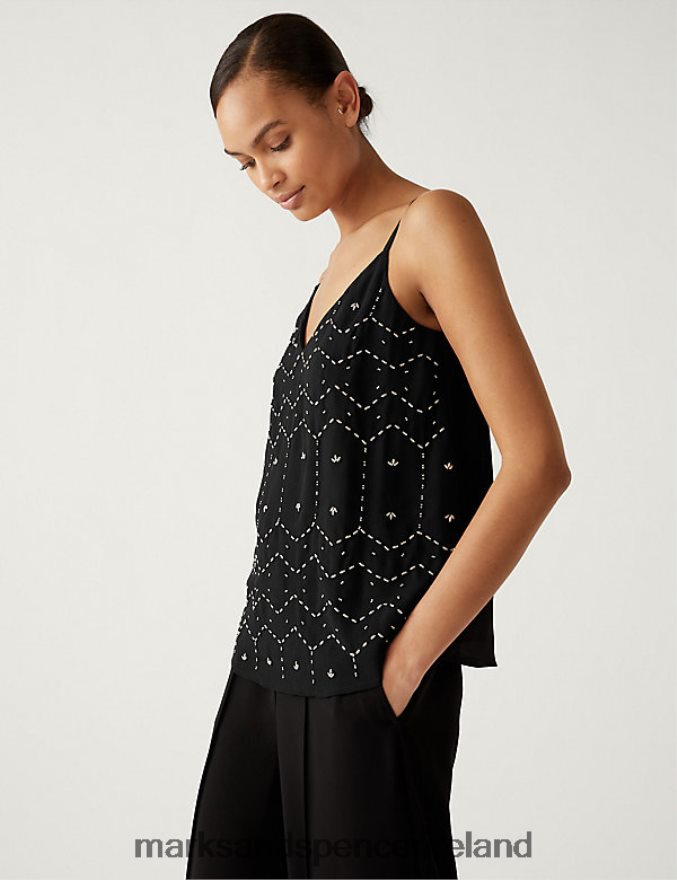 Marks & Spencer Women Embellished Cami Top Black Clothing 2VJ8DF2213