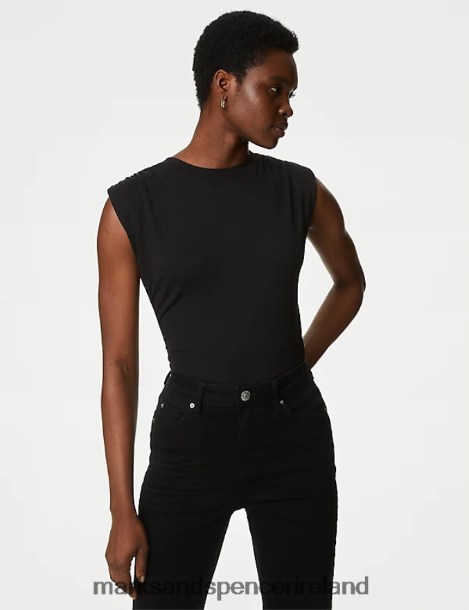 Marks & Spencer Women Jersey Padded Shoulder Top Black Clothing 2VJ8DF268