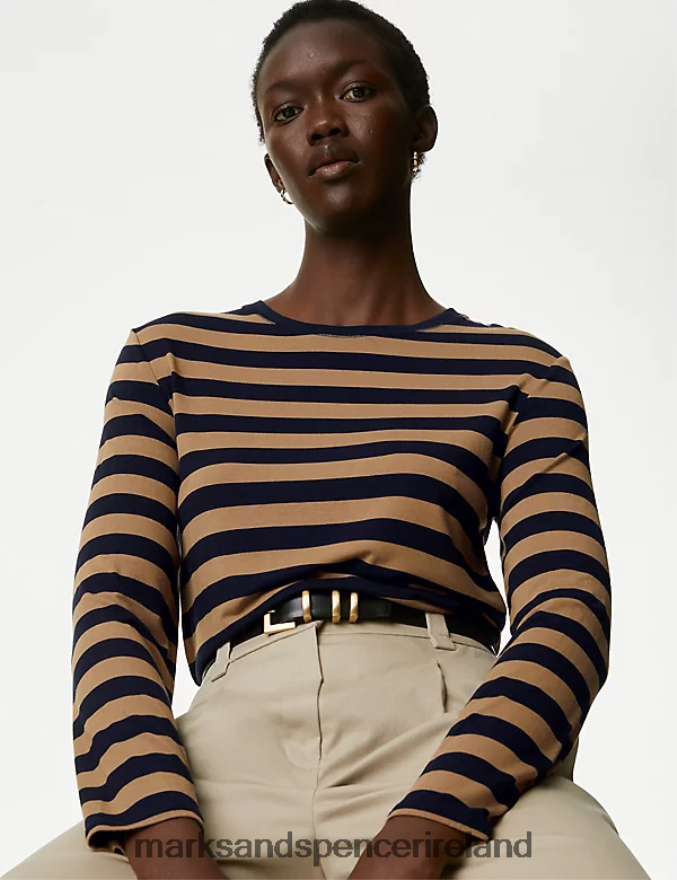 Marks & Spencer Women Jersey Striped Top Navy Mix Clothing 2VJ8DF1156