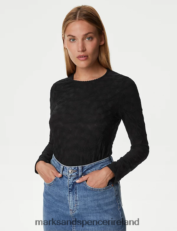 Marks & Spencer Women Jersey Textured Top Black Clothing 2VJ8DF604