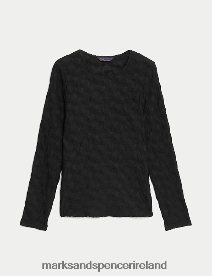 Marks & Spencer Women Jersey Textured Top Black Clothing 2VJ8DF604