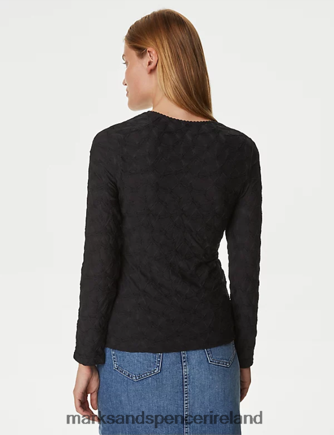 Marks & Spencer Women Jersey Textured Top Black Clothing 2VJ8DF604
