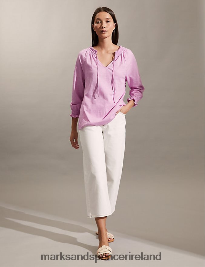 Marks & Spencer Women Jersey Tie Neck Top Pink Clothing 2VJ8DF276