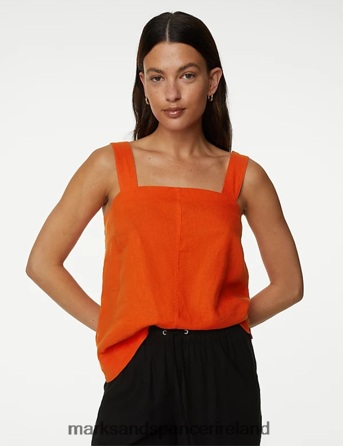 Marks & Spencer Women Linen Blend Cami Top Bright Orange Clothing 2VJ8DF599