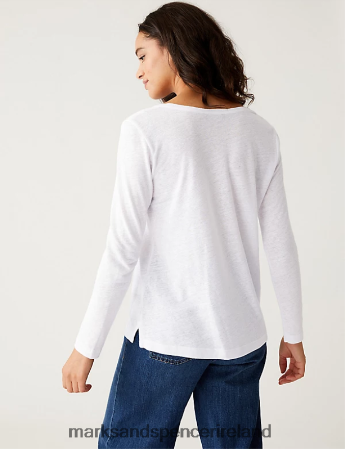 Marks & Spencer Women Linen Blend Scoop Neck Top Ivory Clothing 2VJ8DF2479