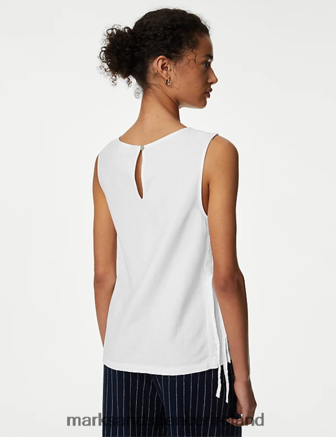 Marks & Spencer Women Linen Rich High Neck Vest Top White Clothing 2VJ8DF2953