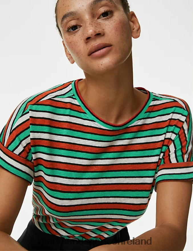 Marks & Spencer Women Linen-Rich Striped Top Multi Clothing 2VJ8DF424