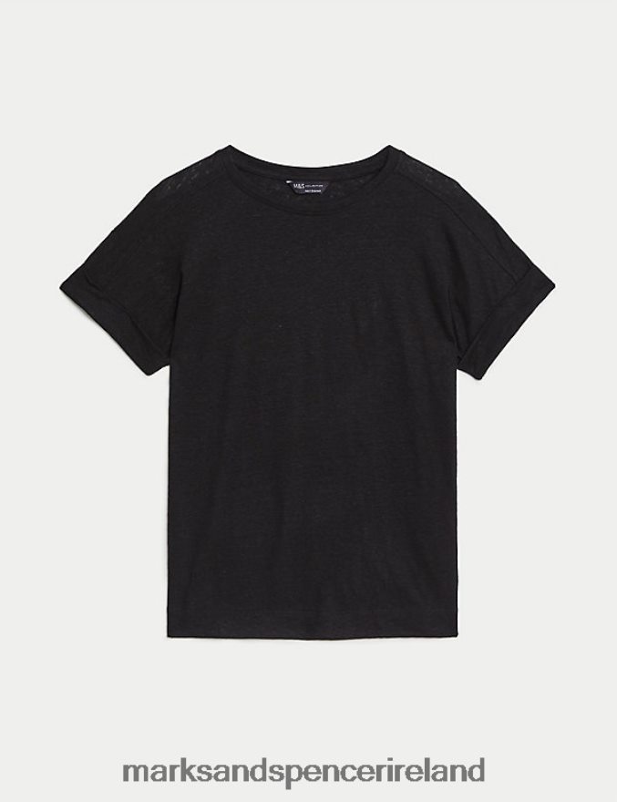 Marks & Spencer Women Linen Rich Top Black Clothing 2VJ8DF377