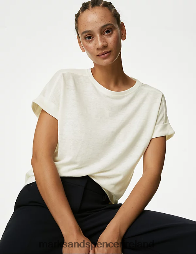 Marks & Spencer Women Linen Rich Top Light Cream Clothing 2VJ8DF737