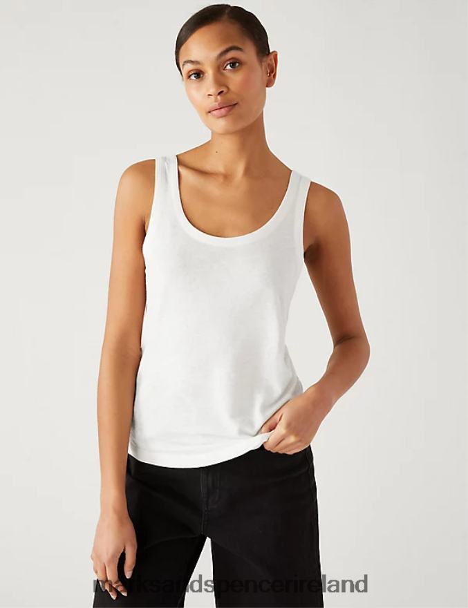 Marks & Spencer Women Linen Rich Vest White Clothing 2VJ8DF3380