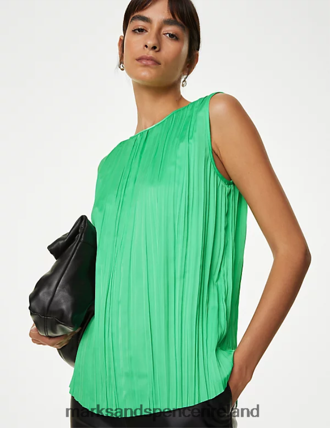 Marks & Spencer Women Plisse Vest Top Mint Clothing 2VJ8DF2106
