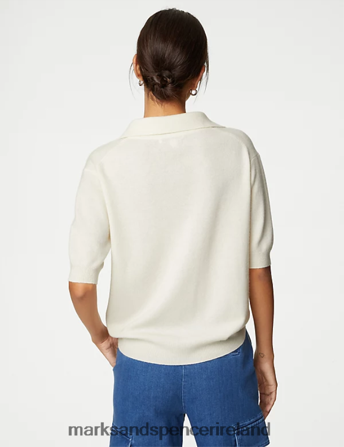Marks & Spencer Women Pure Cashmere Collared Knitted Top Ivory Clothing 2VJ8DF1148