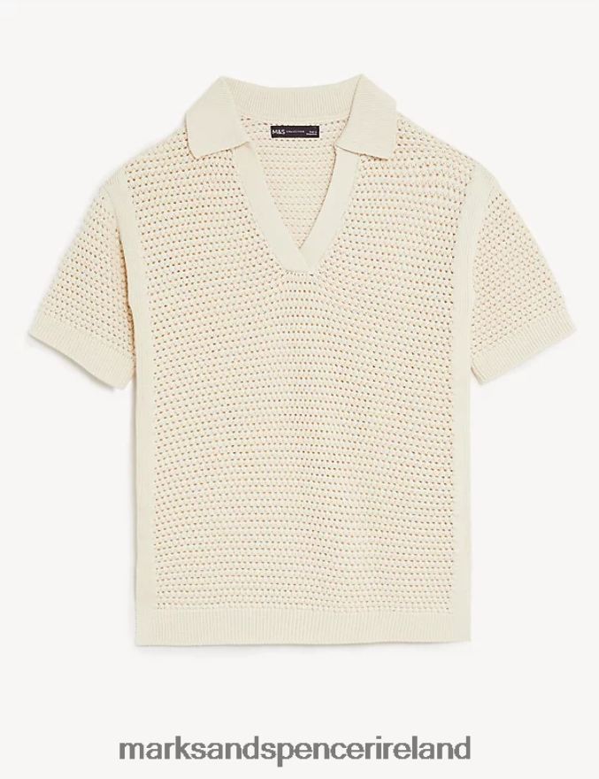 Marks & Spencer Women Pure Cotton Collared Knitted Top Ivory Clothing 2VJ8DF656