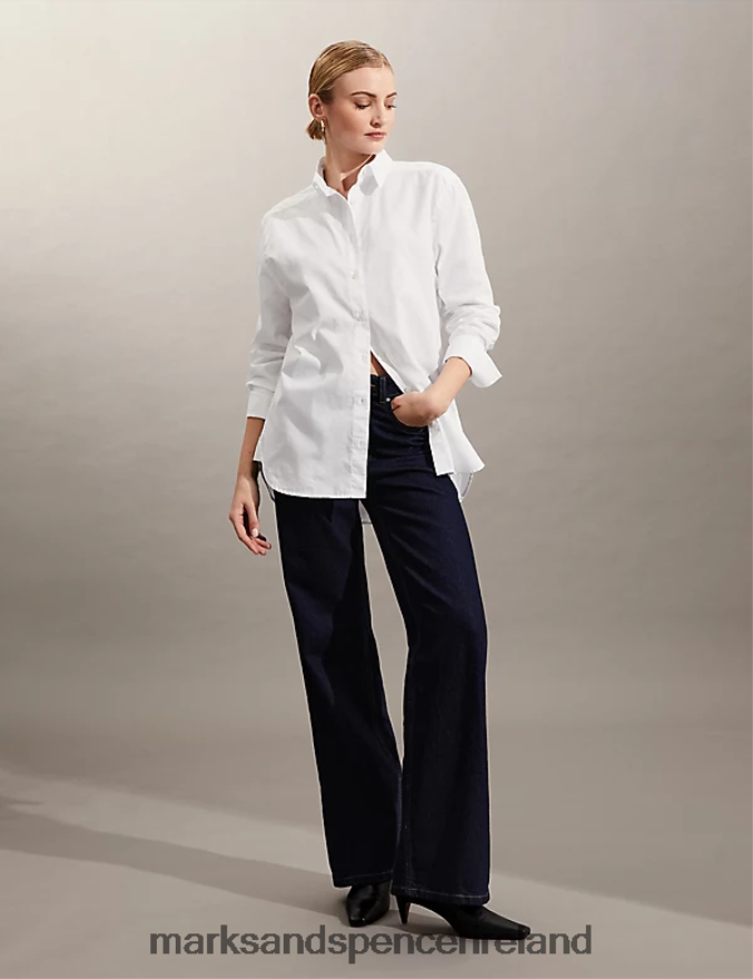 Marks & Spencer Women Pure Cotton Oversized Long Sleeve Shirt White Clothing 2VJ8DF3269