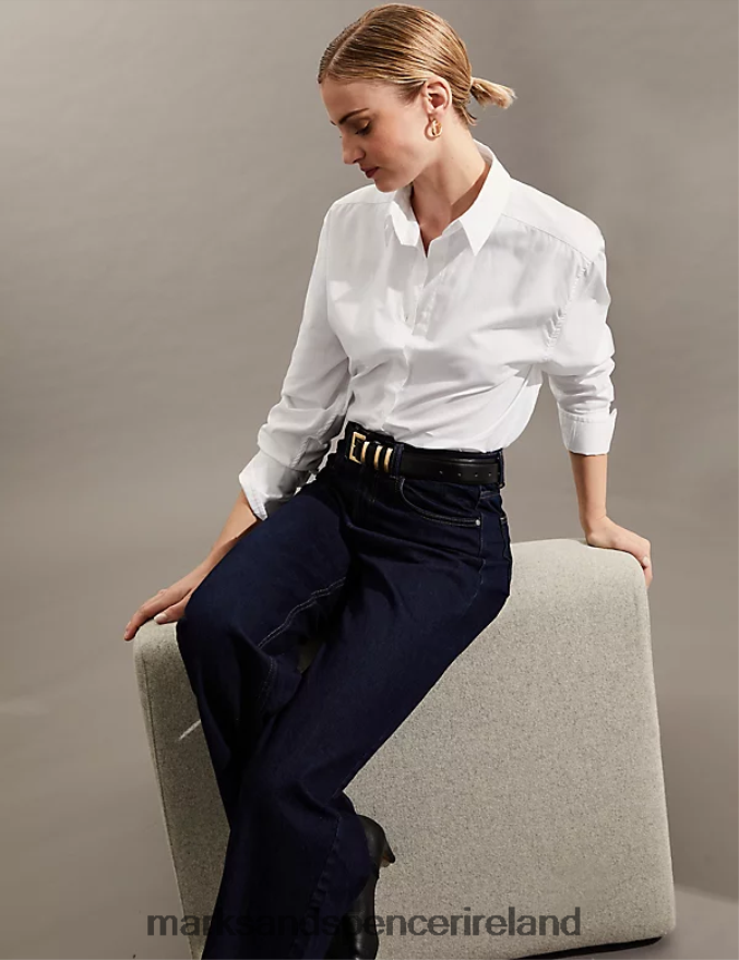 Marks & Spencer Women Pure Cotton Oversized Long Sleeve Shirt White Clothing 2VJ8DF3269