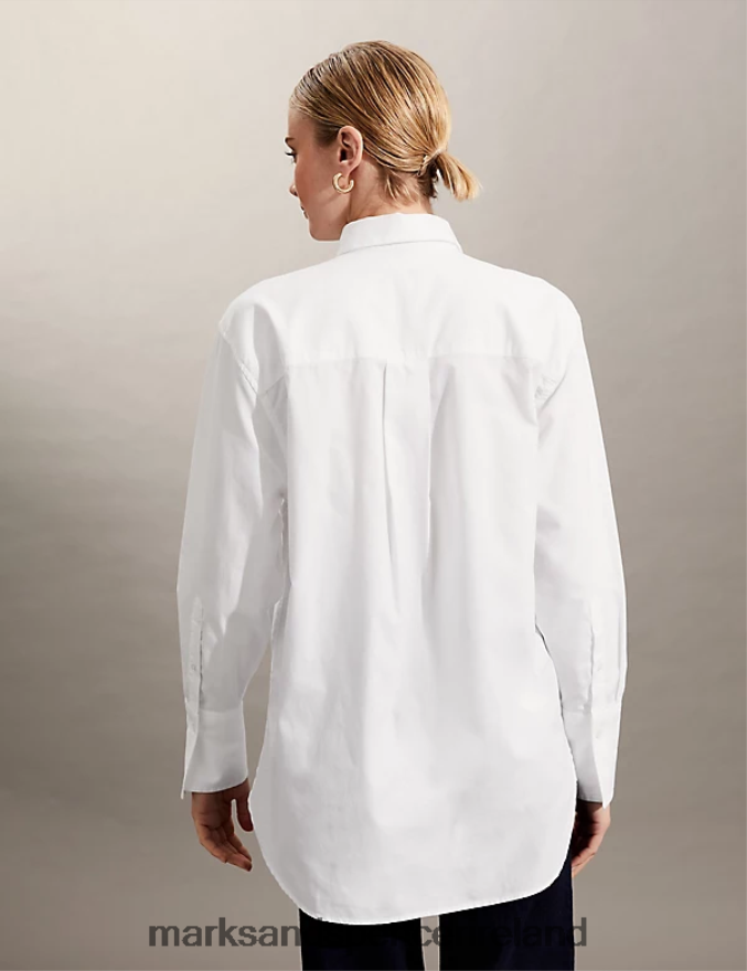 Marks & Spencer Women Pure Cotton Oversized Long Sleeve Shirt White Clothing 2VJ8DF3269