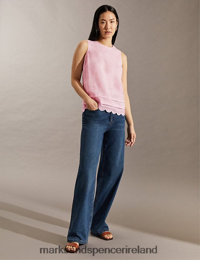 Marks & Spencer Women Pure Linen Vest Pink Clothing 2VJ8DF892