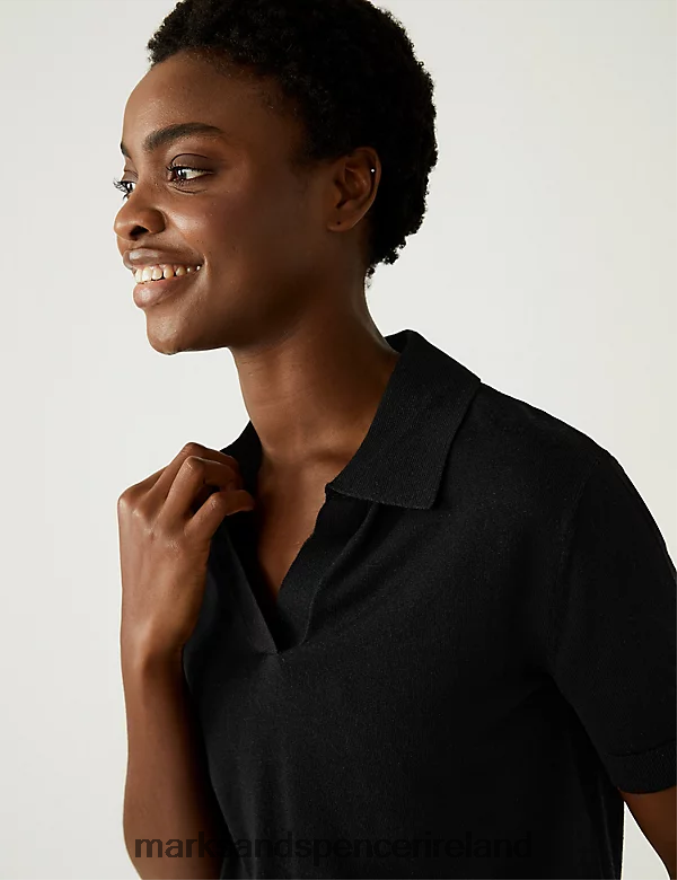 Marks & Spencer Women Pure Merino Wool Collared Knitted Top Black Clothing 2VJ8DF1402