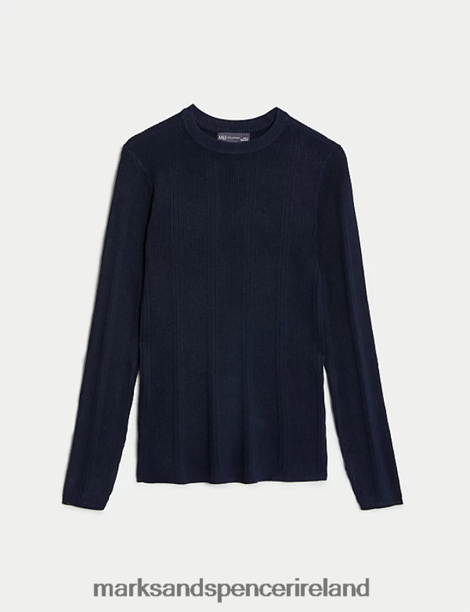 Marks & Spencer Women Ribbed Crew Neck Fitted Knitted Top Midnight Navy Clothing 2VJ8DF1563
