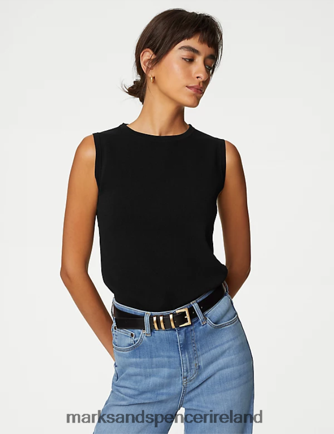 Marks & Spencer Women Round Neck Knitted Vest Black Clothing 2VJ8DF1445