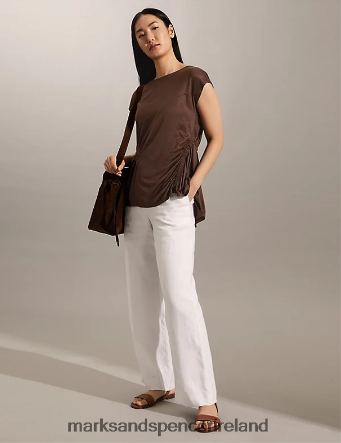 Marks & Spencer Women Ruched Top Brown Clothing 2VJ8DF2542