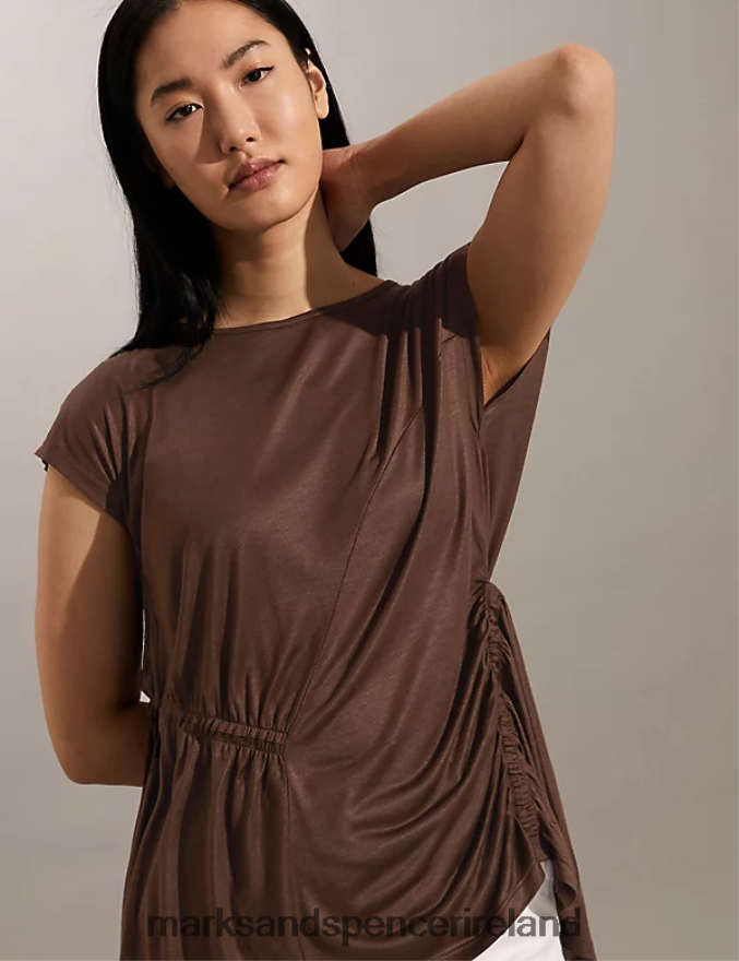 Marks & Spencer Women Ruched Top Brown Clothing 2VJ8DF2542