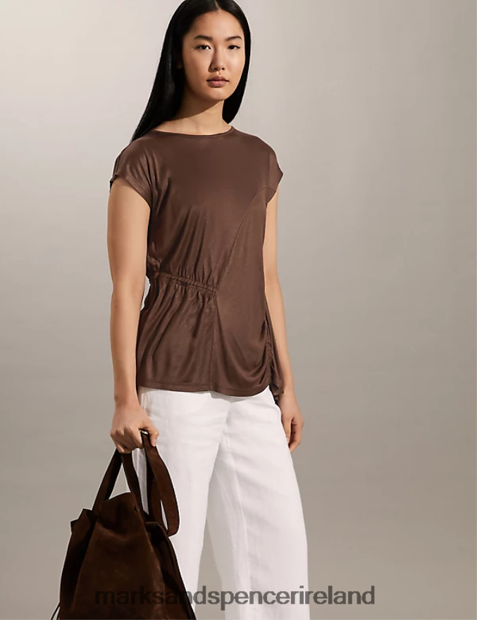 Marks & Spencer Women Ruched Top Brown Clothing 2VJ8DF2542