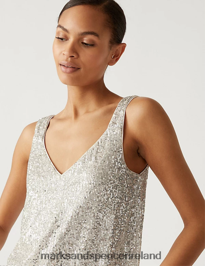 Marks & Spencer Women Sequin Cami Top Champagne Clothing 2VJ8DF2525