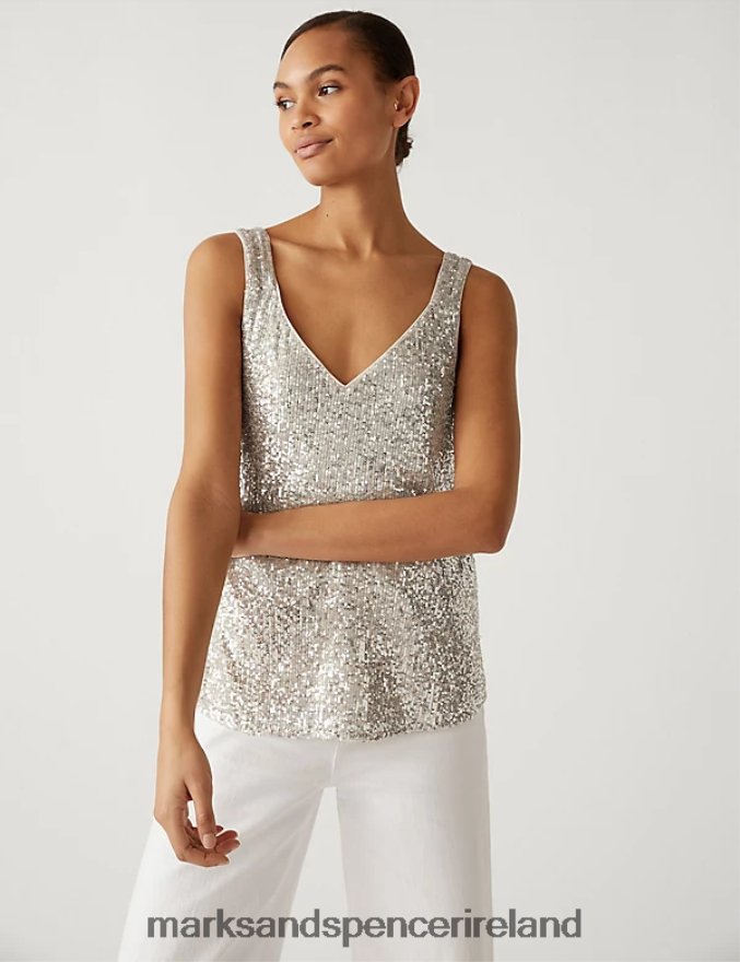 Marks & Spencer Women Sequin Cami Top Champagne Clothing 2VJ8DF2525