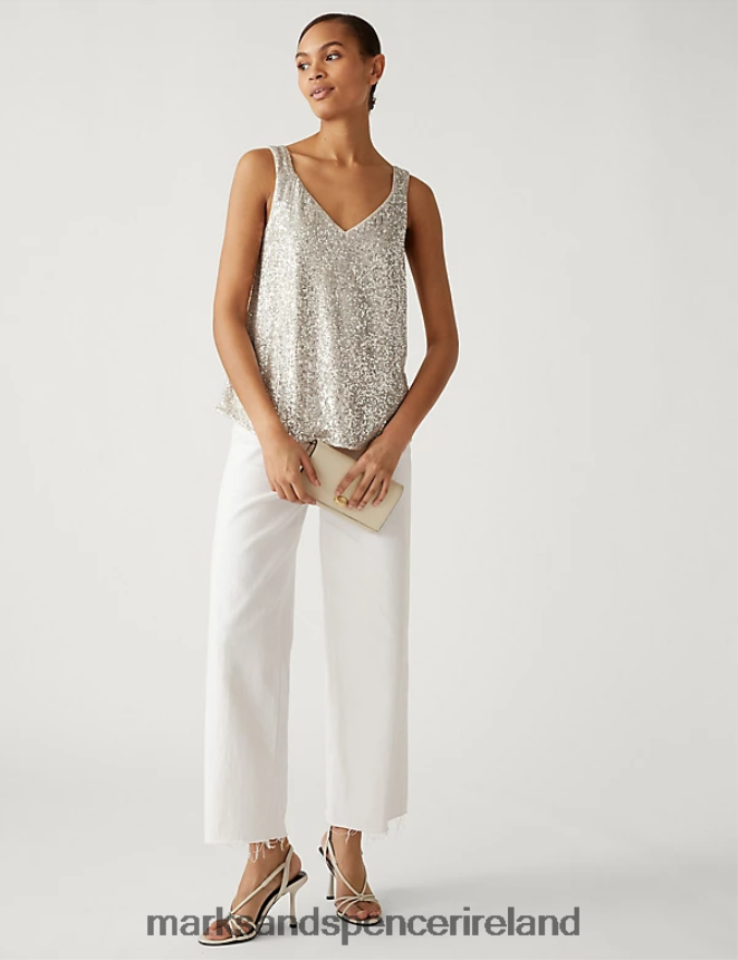 Marks & Spencer Women Sequin Cami Top Champagne Clothing 2VJ8DF2525