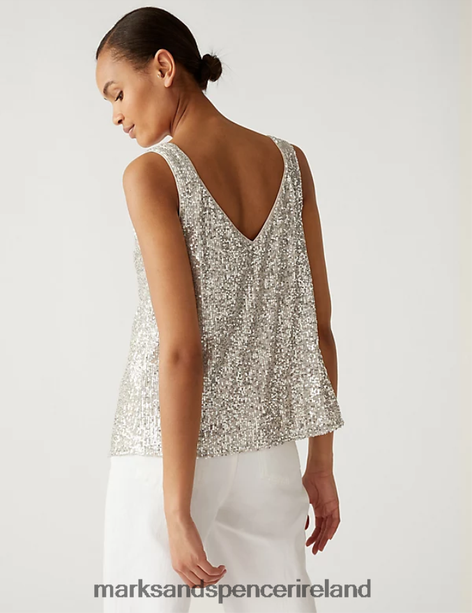 Marks & Spencer Women Sequin Cami Top Champagne Clothing 2VJ8DF2525