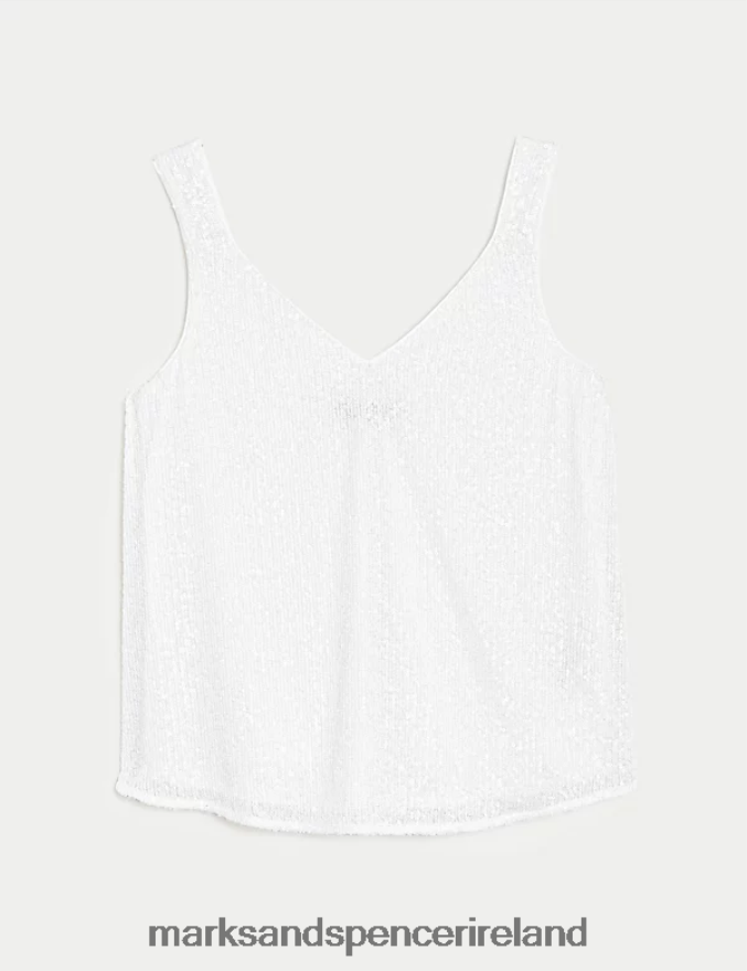 Marks & Spencer Women Sequin Cami Top White Clothing 2VJ8DF2179