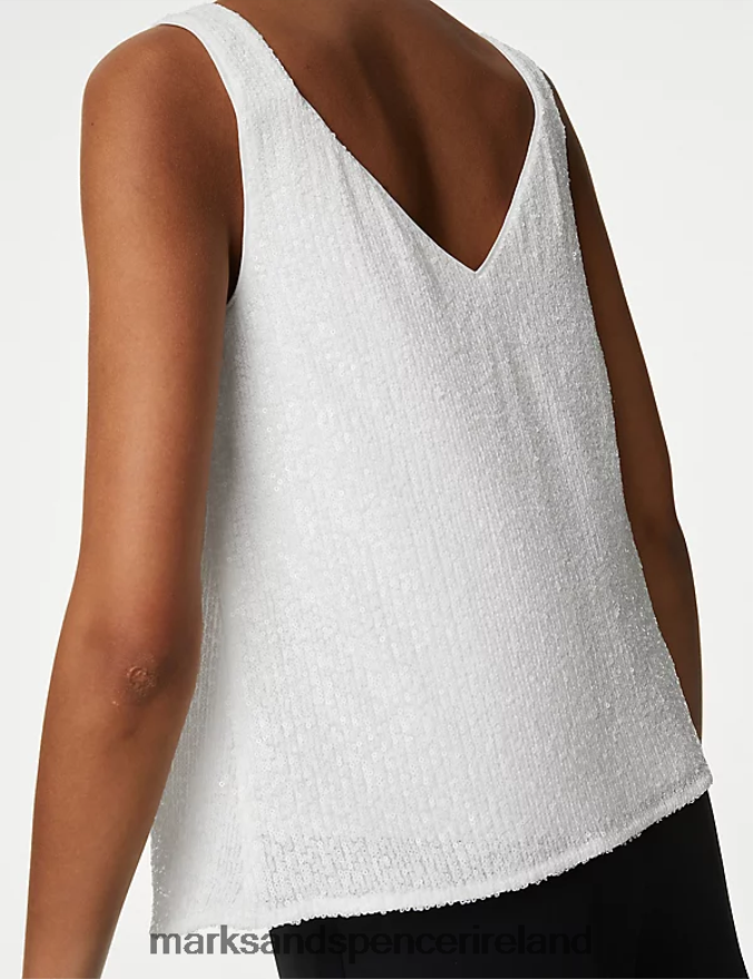 Marks & Spencer Women Sequin Cami Top White Clothing 2VJ8DF2179