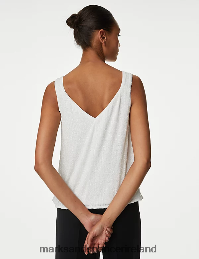 Marks & Spencer Women Sequin Cami Top White Clothing 2VJ8DF2179
