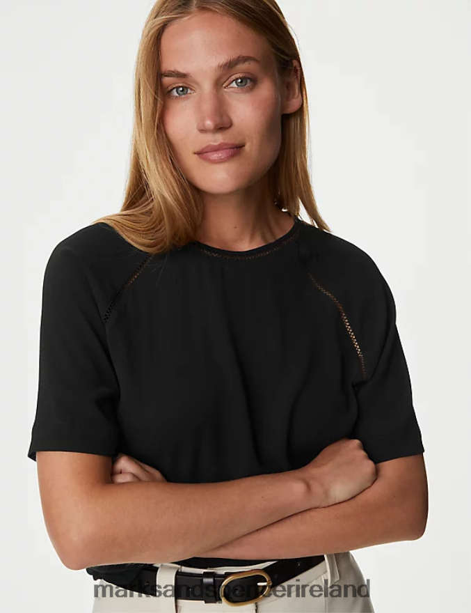 Marks & Spencer Women Short Sleeve Top Black Clothing 2VJ8DF156