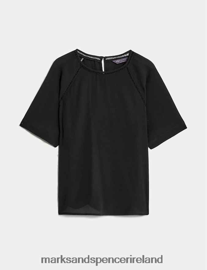 Marks & Spencer Women Short Sleeve Top Black Clothing 2VJ8DF156
