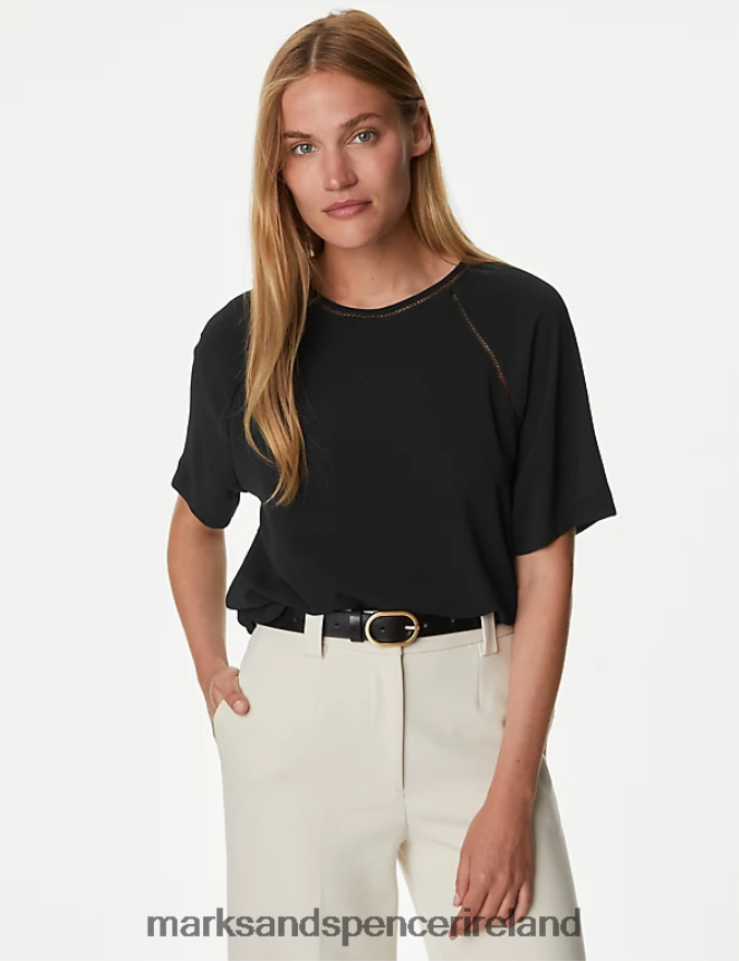 Marks & Spencer Women Short Sleeve Top Black Clothing 2VJ8DF156