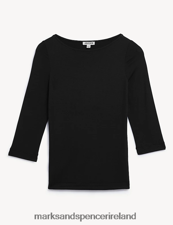 Marks & Spencer Women Slash Neck 3/4 Sleeve Top Black Clothing 2VJ8DF3027