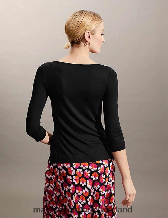 Marks & Spencer Women Slash Neck 3/4 Sleeve Top Black Clothing 2VJ8DF3027