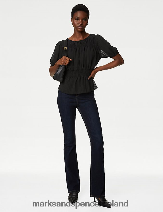 Marks & Spencer Women Textured Shirred Top Black Clothing 2VJ8DF2168