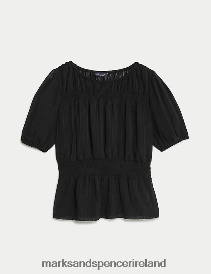 Marks & Spencer Women Textured Shirred Top Black Clothing 2VJ8DF2168