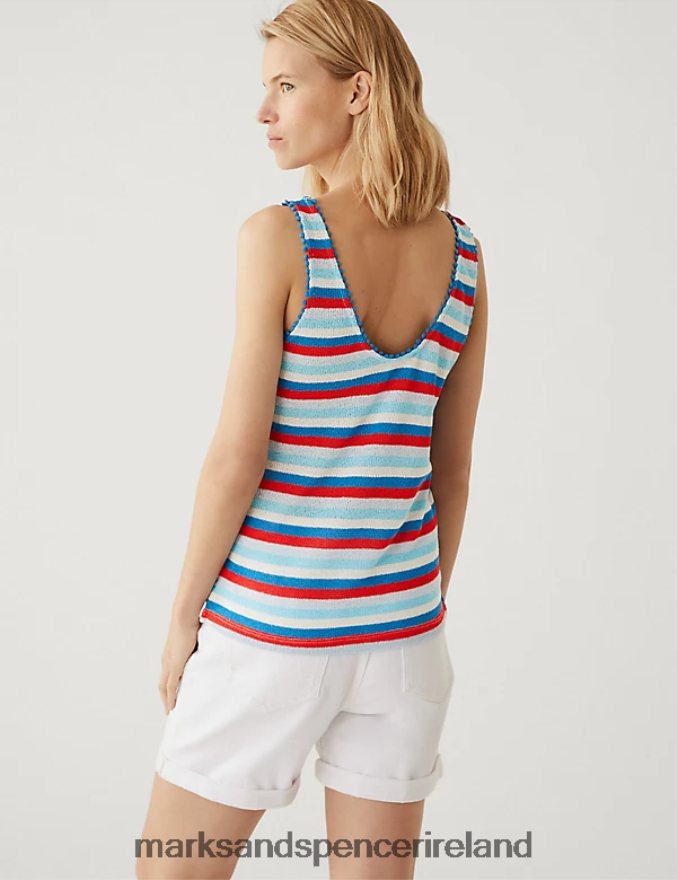 Marks & Spencer Women Textured Striped Vest Top Blue Mix Clothing 2VJ8DF1947