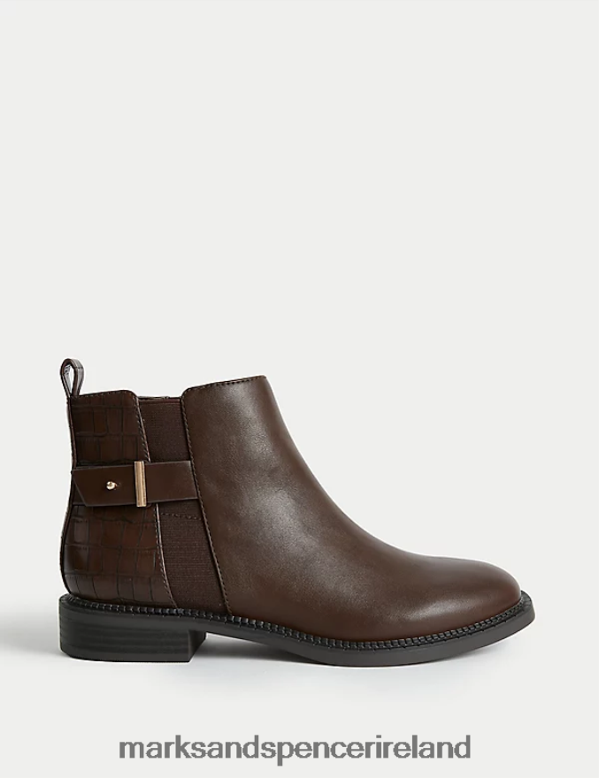 Marks & Spencer Women Croc Buckle Ankle Boots Brown Footwear 2VJ8DF1389