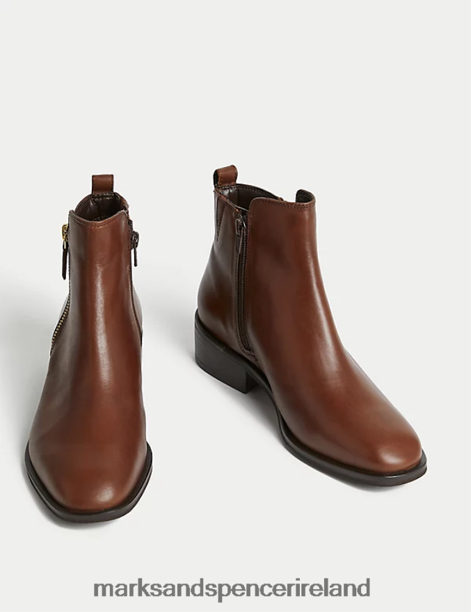 Marks & Spencer Women Leather Ankle Boots Chocolate Footwear 2VJ8DF1468